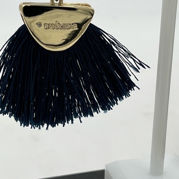 Baublebar Blue/White Ball with Blue Fringe Nautical Mamba Statement Earrings 3” - Picture 9 of 13